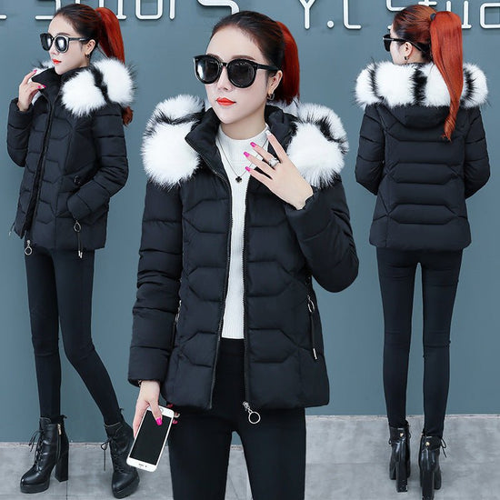 Women's Short Detachable Large Fur Collar Cotton Coat $53.50 Dana Fashion Color: Black Size: L Women's Accessories Product information: Color: pink, black, blue, red Size: M,L,XL,XXL,XXXL Thickness: thick Main fabric composition: Polyester Fiber Sleeve le