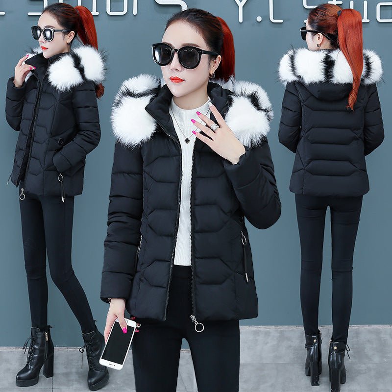 Women's Short Detachable Large Fur Collar Cotton Coat $53.50 Dana Fashion Color: Black Size: L Women's Accessories Product information: Color: pink, black, blue, red Size: M,L,XL,XXL,XXXL Thickness: thick Main fabric composition: Polyester Fiber Sleeve le