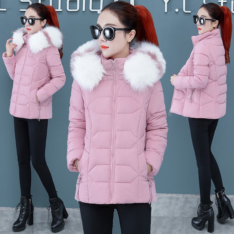 Women's Short Detachable Large Fur Collar Cotton Coat $53.50 Dana Fashion Color: Black Size: L Women's Accessories Product information: Color: pink, black, blue, red Size: M,L,XL,XXL,XXXL Thickness: thick Main fabric composition: Polyester Fiber Sleeve le