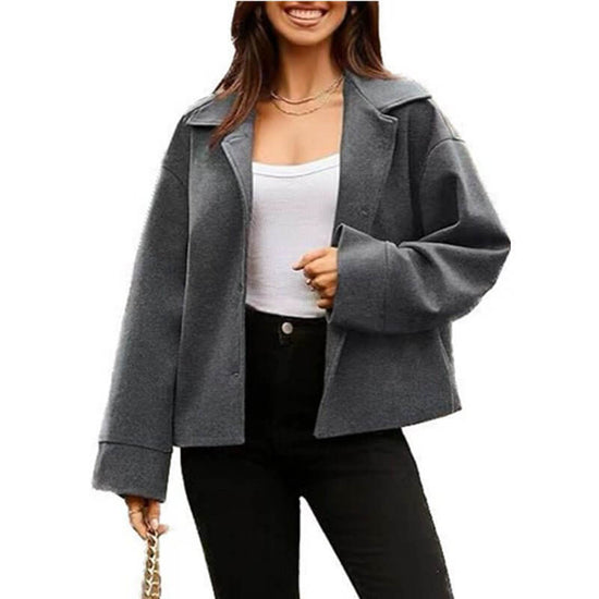Women's Short Small Suit Long Sleeve Button Coat $35.90 Dana Fashion Color: Gray Size: L Women's clothing Product information: Color: black, white, gray, Army Green, camel Size: S,M,L,XL,XXL Style: slim fit Main fabric composition: Polyester (polyester fi