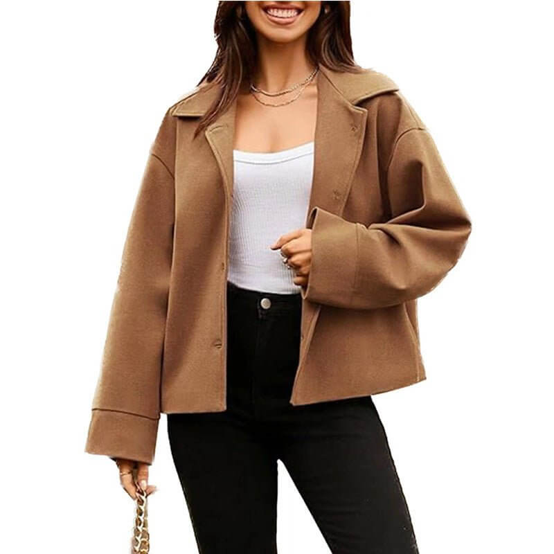 Women's Short Small Suit Long Sleeve Button Coat $35.90 Dana Fashion Color: Camel Size: L Women's clothing Product information: Color: black, white, gray, Army Green, camel Size: S,M,L,XL,XXL Style: slim fit Main fabric composition: Polyester (polyester f