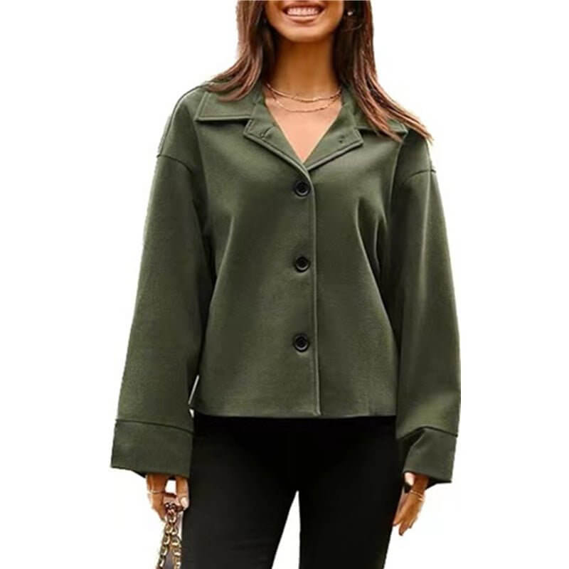 Women's Short Small Suit Long Sleeve Button Coat $35.90 Dana Fashion Color: Army Green Size: L Women's clothing Product information: Color: black, white, gray, Army Green, camel Size: S,M,L,XL,XXL Style: slim fit Main fabric composition: Polyester (polyes