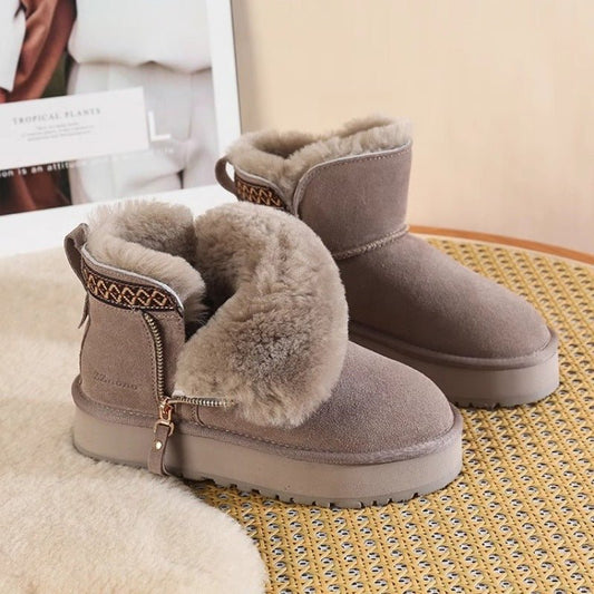 Women's Short Thick Warm Side Zip Platform Height Increasing Snow Boots - Dana Fashion