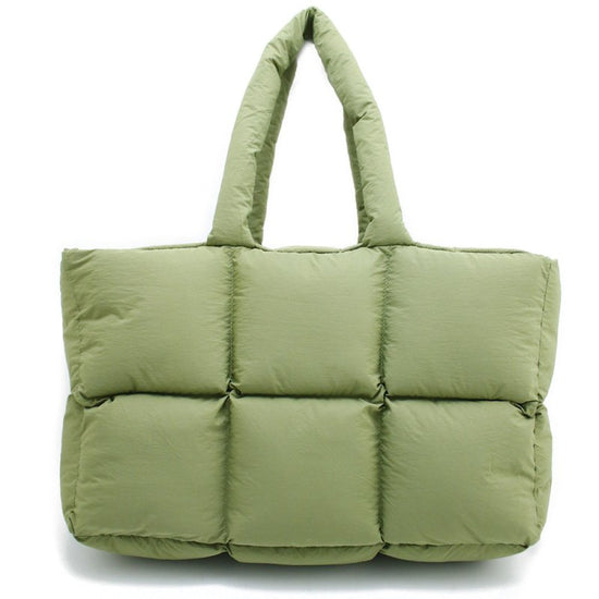Women's Simple And Soft Large Capacity Puff Down Jacket Cotton Clothing Cloud Tote Bag $48.99 Dana Fashion Color: Olive Green Women's Bags Product information: Applicable scenarios: Daily matching Color: black, white, dark gray, pink, olive green, light b