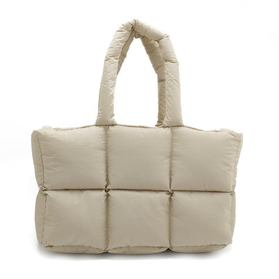 Women's Simple And Soft Large Capacity Puff Down Jacket Cotton Clothing Cloud Tote Bag $48.99 Dana Fashion Color: Khaki Women's Bags Product information: Applicable scenarios: Daily matching Color: black, white, dark gray, pink, olive green, light blue, l