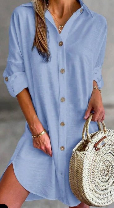 Women'S Simple Button-Down Casual Long Sleeved Shirt Dress Relaxing Resort Style Adjust Sleeve Length Shirt Dress $22.99 Dana Fashion Color: Blue Size: 2XL Women's clothing المواد: نسيج التركيب: 100% بوليستر تعليمات العناية: غسيل آلي أو تنظيف جاف احترافي