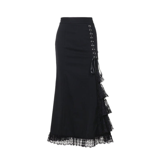 Women's Slim-fit Fishtail Lace-up Skirt $69.00 Dana Fashion Color: Black Size: L Women's clothing Product information: Skirt type: A- line skirt Color: Black Elastic: medium elastic Main fabric composition: Polyester (polyester fiber) Size: XS,S,M,L Note:
