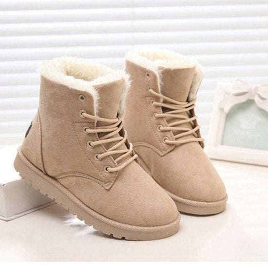 Women's Snow Boots Short Warm Flat Heel Shoes $39.99 Dana Fashion Color: Beige Size: 36 Women's shoes Product information: Color: black, beige, gray, brown Heel height: flat heel Heel shape: short stout heel Size: 36, 37, 38, 39, 40, 41, 42 Cutting depth: