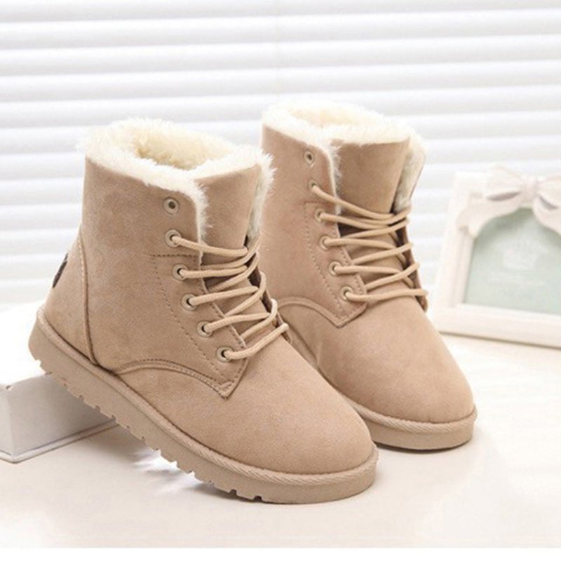 Women's Snow Boots Short Warm Flat Heel Shoes $39.99 Dana Fashion Color: Beige Size: 36 Women's shoes Product information: Color: black, beige, gray, brown Heel height: flat heel Heel shape: short stout heel Size: 36, 37, 38, 39, 40, 41, 42 Cutting depth: