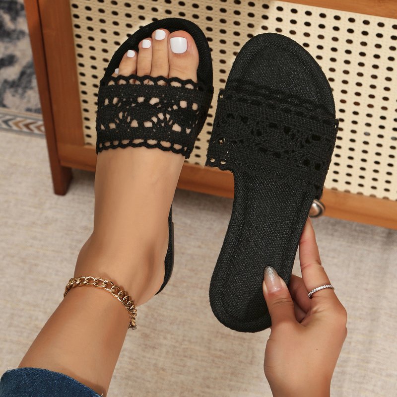 Women's Solid Color Breathable Home Slippers $42.50 Dana Fashion Color: Black Size: 36 Women's shoes Product information: Pattern: solid color Color: black, white Size: 36, 37, 38, 39, 40, 41, 42, 43 Popular elements: lace, hollow Shoe Upper material: art