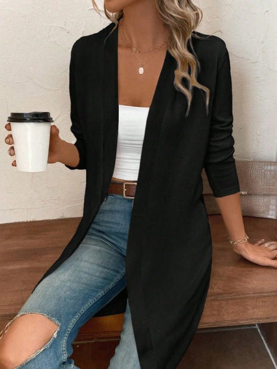 Women's Solid Color Long Style Solid Color Cardigan Long Sleeved Lightweight Knitted Cardigan $95.99 Dana Fashion Colour: Black Size: L Women's clothing Quantity per package: 1 piece Sleeve Length: Long Sleeveless Season: spring and autumntime Style: casu