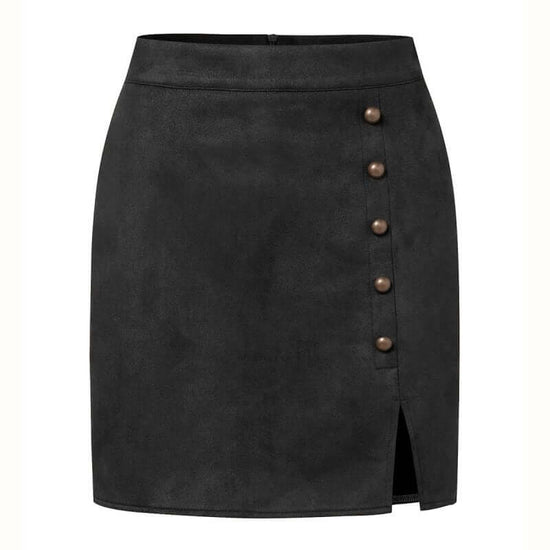 Women's Solid Color Suede High Waist Metal Buckle Skirt $25.90 Dana Fashion Color: Black Size: L Women's clothing Product information: Fabric name: Suede Skirt type: A- line skirt Color: khaki, black, brown, Army Green, beige, wine red Elasticity: Micro e