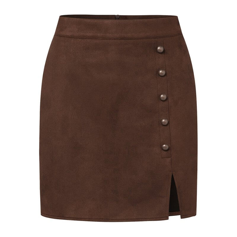 Women's Solid Color Suede High Waist Metal Buckle Skirt $25.90 Dana Fashion Color: Army Green Size: L Women's clothing Product information: Fabric name: Suede Skirt type: A- line skirt Color: khaki, black, brown, Army Green, beige, wine red Elasticity: Mi