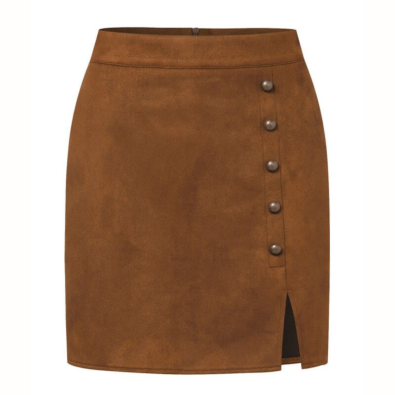 Women's Solid Color Suede High Waist Metal Buckle Skirt $25.90 Dana Fashion Color: Khaki Size: L Women's clothing Product information: Fabric name: Suede Skirt type: A- line skirt Color: khaki, black, brown, Army Green, beige, wine red Elasticity: Micro e