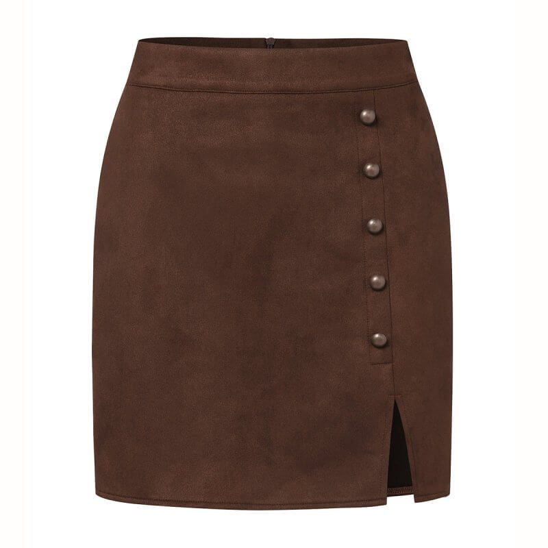 Women's Solid Color Suede High Waist Metal Buckle Skirt $25.90 Dana Fashion Color: Brown Size: L Women's clothing Product information: Fabric name: Suede Skirt type: A- line skirt Color: khaki, black, brown, Army Green, beige, wine red Elasticity: Micro e