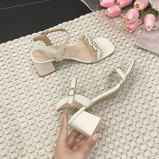 Women's Square Toe Open Toe High Heels With Buckle $37.45 Dana Fashion Color: Beige Size: 35 Women's shoes Product information: Toe bracket shape: square head Color: beige, matcha Size: 35, 36, 37, 38, 39, 40 Wearing method: Buckle Sole material: PU Packi