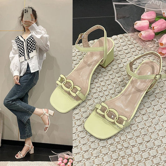 Women's Square Toe Open Toe High Heels With Buckle - Dana Fashion