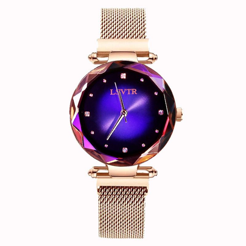 Women's Starry Quartz Lazy Magnet Strap Iron-absorbing Watch $18.50 Dana Fashion Color: L Rose Gold Blue Women's Accessories Product information: Color: L rose gold-Brown, L rose gold Red, L rose gold-black, L rose gold-purple, L rose gold-blue, L rose go