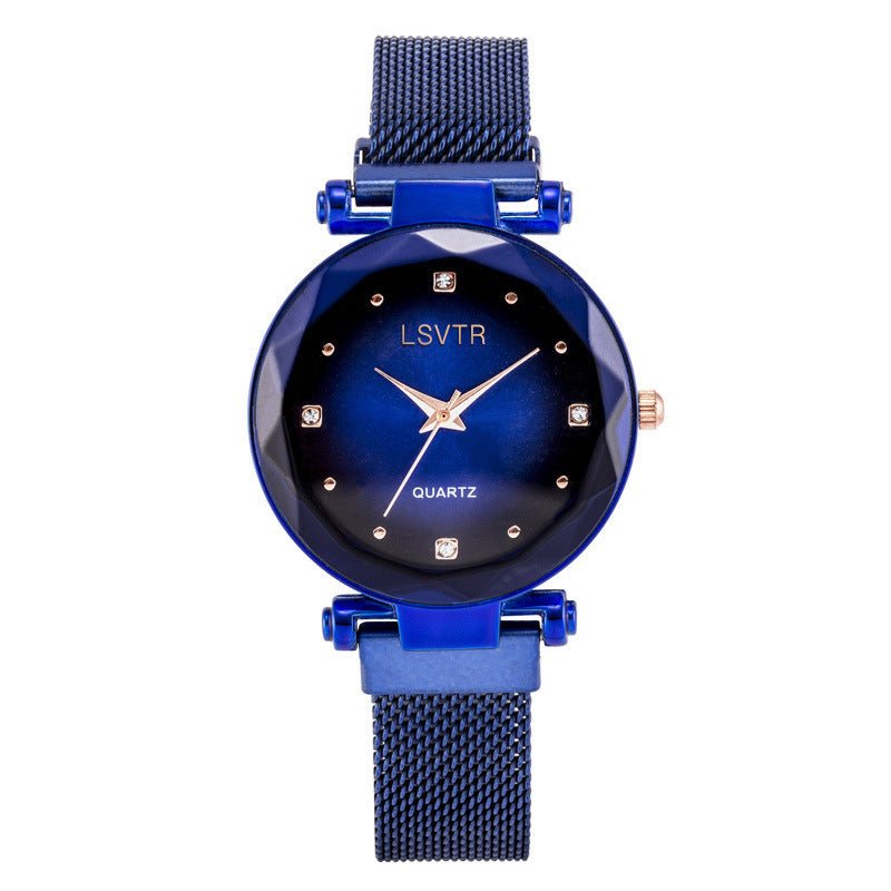 Women's Starry Quartz Lazy Magnet Strap Iron-absorbing Watch $18.50 Dana Fashion Color: Pure Blue Women's Accessories Product information: Color: L rose gold-Brown, L rose gold Red, L rose gold-black, L rose gold-purple, L rose gold-blue, L rose gold-gree