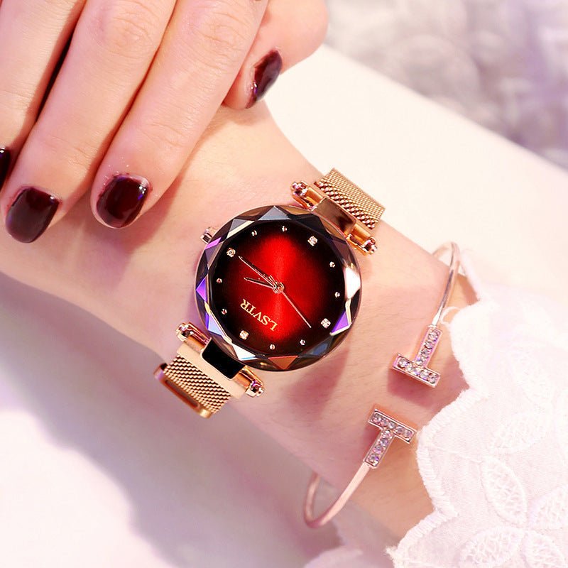 Women's Starry Quartz Lazy Magnet Strap Iron-absorbing Watch $18.50 Dana Fashion Color: L Rose Gold Red Women's Accessories Product information: Color: L rose gold-Brown, L rose gold Red, L rose gold-black, L rose gold-purple, L rose gold-blue, L rose gol