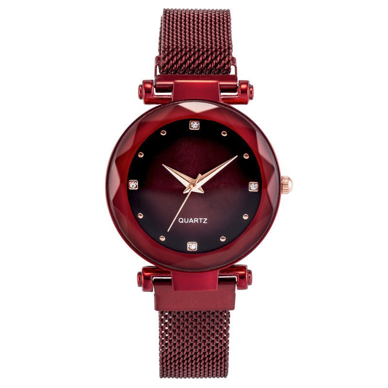 Women's Starry Quartz Lazy Magnet Strap Iron-absorbing Watch $18.50 Dana Fashion Color: Solid Color Red Women's Accessories Product information: Color: L rose gold-Brown, L rose gold Red, L rose gold-black, L rose gold-purple, L rose gold-blue, L rose gol