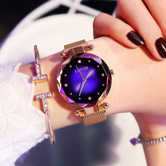 Women's Starry Quartz Lazy Magnet Strap Iron-absorbing Watch $18.50 Dana Fashion Color: L Rose Gold Blue Women's Accessories Product information: Color: L rose gold-Brown, L rose gold Red, L rose gold-black, L rose gold-purple, L rose gold-blue, L rose go