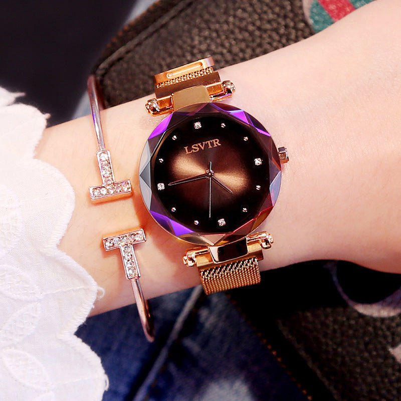 Women's Starry Quartz Lazy Magnet Strap Iron-absorbing Watch $18.50 Dana Fashion Color: L Rose Golden Brown Women's Accessories Product information: Color: L rose gold-Brown, L rose gold Red, L rose gold-black, L rose gold-purple, L rose gold-blue, L rose