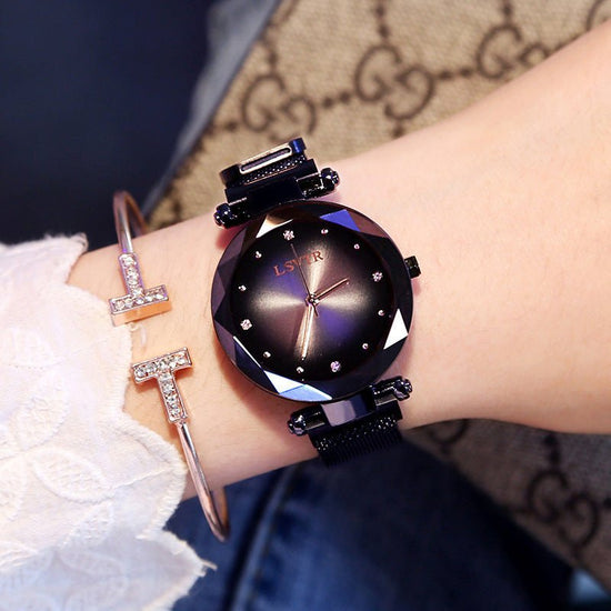 Women's Starry Quartz Lazy Magnet Strap Iron-absorbing Watch $18.50 Dana Fashion Color: L Rose Gold Blue Women's Accessories Product information: Color: L rose gold-Brown, L rose gold Red, L rose gold-black, L rose gold-purple, L rose gold-blue, L rose go