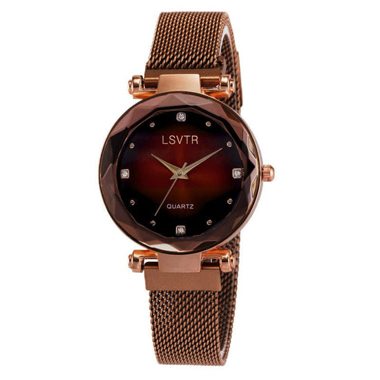 Women's Starry Quartz Lazy Magnet Strap Iron-absorbing Watch $18.50 Dana Fashion Color: Solid Color Coffee Women's Accessories Product information: Color: L rose gold-Brown, L rose gold Red, L rose gold-black, L rose gold-purple, L rose gold-blue, L rose