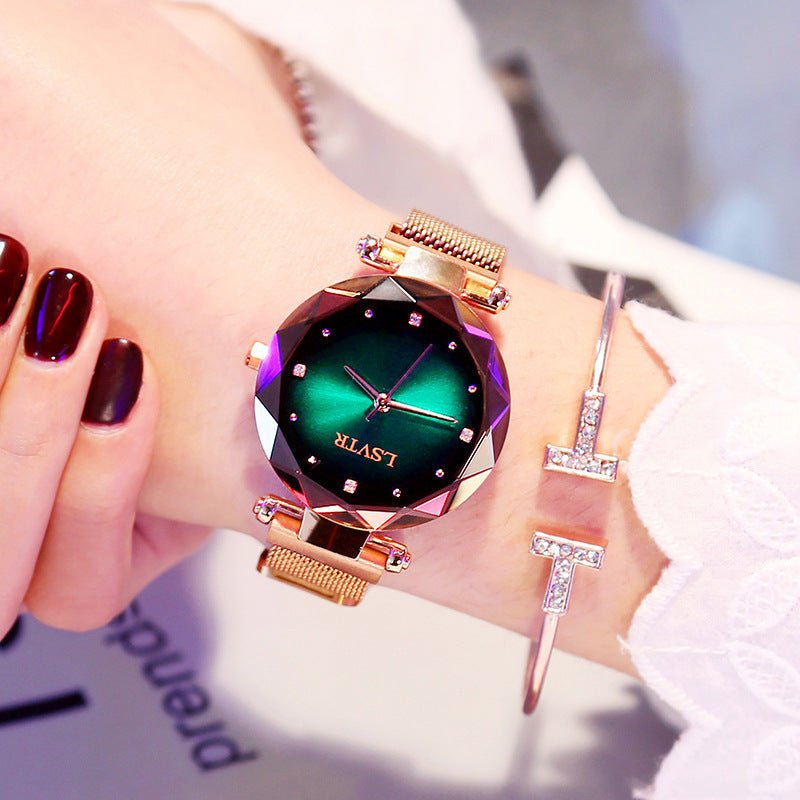 Women's Starry Quartz Lazy Magnet Strap Iron-absorbing Watch $18.50 Dana Fashion Color: L Rose Gold Green Women's Accessories Product information: Color: L rose gold-Brown, L rose gold Red, L rose gold-black, L rose gold-purple, L rose gold-blue, L rose g
