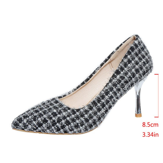 Women's Stiletto Heel Fashion Shoes $32.83 Dana Fashion Color: Plaid Black Size: 35 Women's shoes Product information: Pattern: solid color Lining material: pu Applicable sports: Universal Color: black, gold, plaid Gold, plaid black, skull pattern, Christ