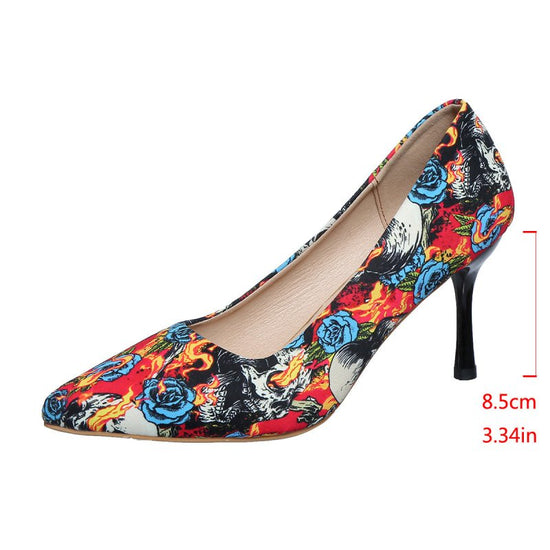 Women's Stiletto Heel Fashion Shoes $32.83 Dana Fashion Color: Skull Pattern Size: 35 Women's shoes Product information: Pattern: solid color Lining material: pu Applicable sports: Universal Color: black, gold, plaid Gold, plaid black, skull pattern, Chri