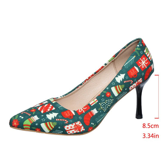 Women's Stiletto Heel Fashion Shoes $32.83 Dana Fashion Color: Christmas Green Size: 35 Women's shoes Product information: Pattern: solid color Lining material: pu Applicable sports: Universal Color: black, gold, plaid Gold, plaid black, skull pattern, Ch