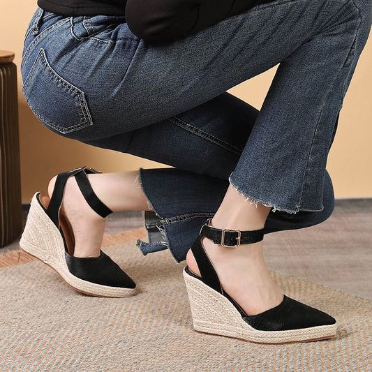 Women's Straw Woven Wedge Platform High Heel Pointed Sandals - Dana Fashion