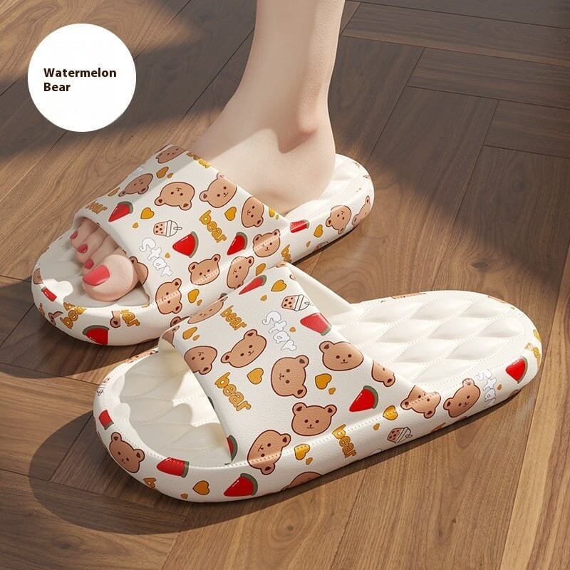 Women's Summer Cute Cartoon Printed Home Slippers $35.50 Dana Fashion Size: 36 to 37 Color: White Watermelon Bear Women's shoes Product information: Color: Black Silver (Paisley), White (flower rabbit), White (frog), White (watermelon bear), White (Red Lo