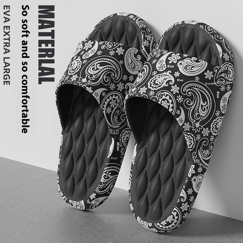 Women's Summer Cute Cartoon Printed Home Slippers $35.50 Dana Fashion Size: 36 to 37 Color: Black Silver Paisley Women's shoes Product information: Color: Black Silver (Paisley), White (flower rabbit), White (frog), White (watermelon bear), White (Red Lov