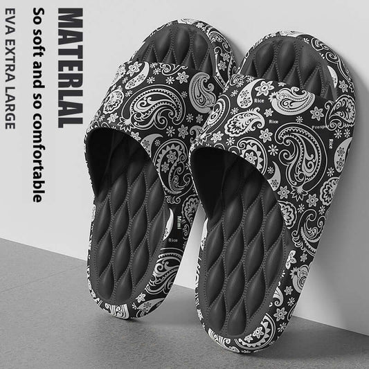 Women's Summer Cute Cartoon Printed Home Slippers $35.50 Dana Fashion Size: 36 to 37 Color: Black Silver Paisley Women's shoes Product information: Color: Black Silver (Paisley), White (flower rabbit), White (frog), White (watermelon bear), White (Red Lov