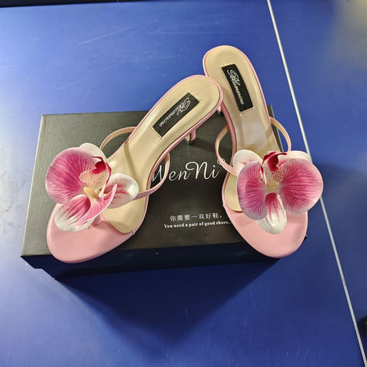Women's Summer Fashion Flower High Heel Slippers - Dana Fashion