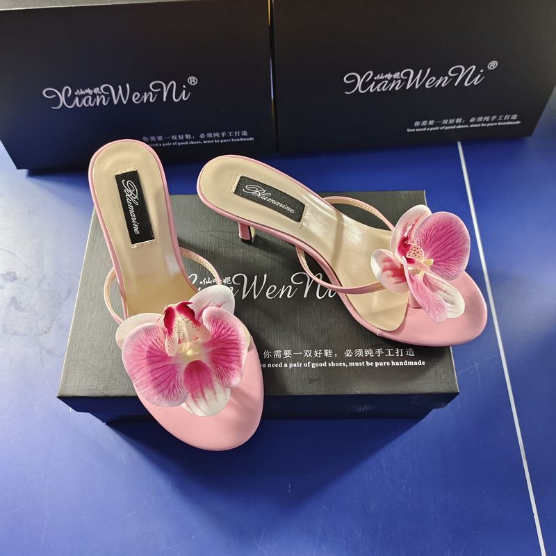 Women's Summer Fashion Flower High Heel Slippers $87.59 Dana Fashion Color: Green Size: 34 Women's shoes Product information: Lining material: PU leather Toe holder shape: Pointed Color: pink, green Shoe Upper material: synthetic leather Size: 34,35,36,37