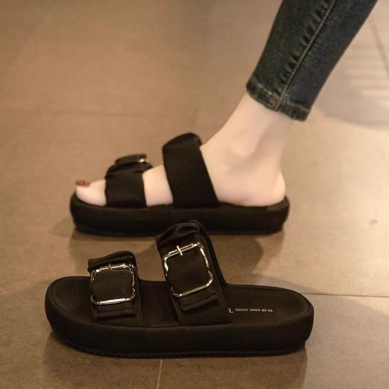 Women's Summer Slippers Thick-soled Casual Non-slip $49.99 Dana Fashion Color: Black Size: 35 Women's shoes Product information: Lining material: PU Toe holder shape: round head Color: black, white, khaki Shoe Upper material: synthetic leather Size: 35,36
