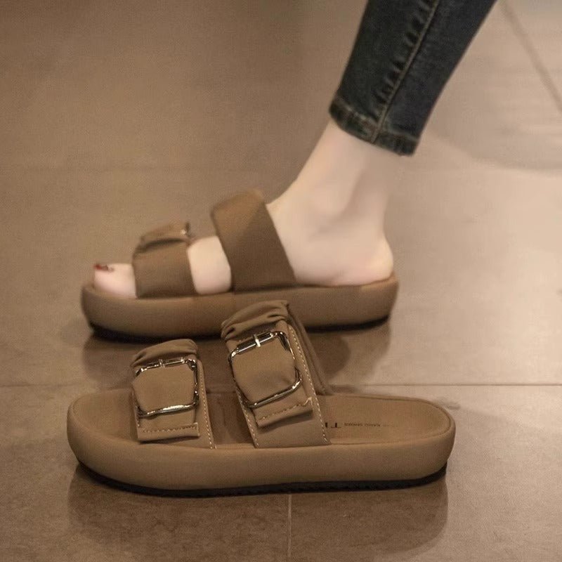 Women's Summer Slippers Thick-soled Casual Non-slip $49.99 Dana Fashion Color: Khaki Size: 35 Women's shoes Product information: Lining material: PU Toe holder shape: round head Color: black, white, khaki Shoe Upper material: synthetic leather Size: 35,36