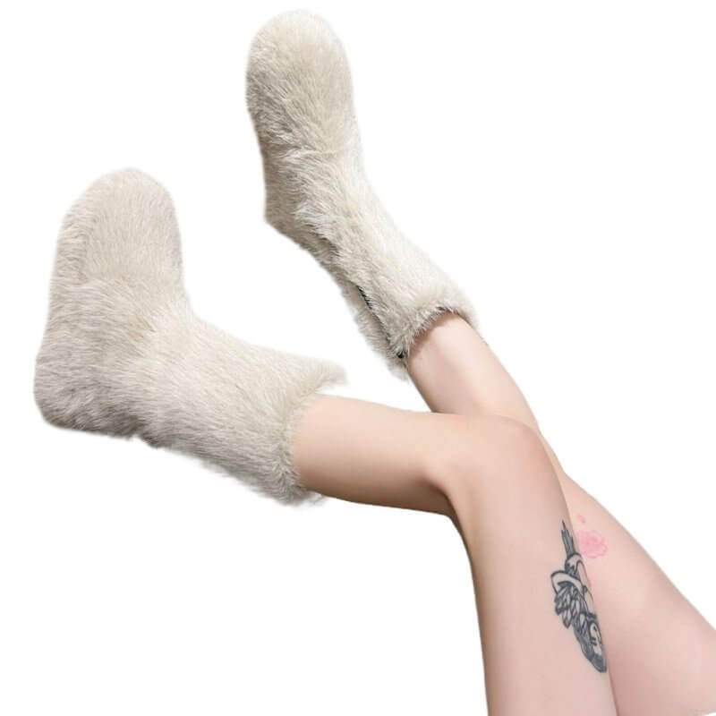 Women's Thick Bottom Fleece-lined Thermal Insulation Cotton Shoes $79.50 Dana Fashion Color: Beige Size: 35 Women's shoes Product information: Pattern: solid color Lining material: imitation leather Color: Black, Milky White Heel height: mid heel (3-5CM)