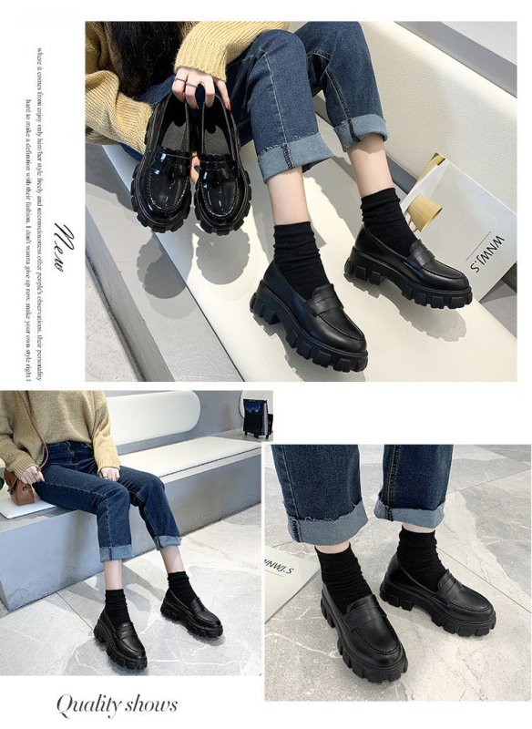 Women's Thick Heel Versatile Black Small Leather Shoes $43.33 Dana Fashion Color: Black Size: 35 One Size Larger Women's shoes Product information: Pattern: solid color Lining material: pvc Applicable sports: Universal Color: Black Upper height: low top H