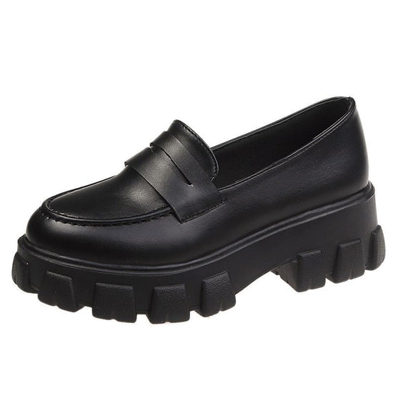 Women's Thick Heel Versatile Black Small Leather Shoes $43.33 Dana Fashion Color: Black Size: 35 One Size Larger Women's shoes Product information: Pattern: solid color Lining material: pvc Applicable sports: Universal Color: Black Upper height: low top H