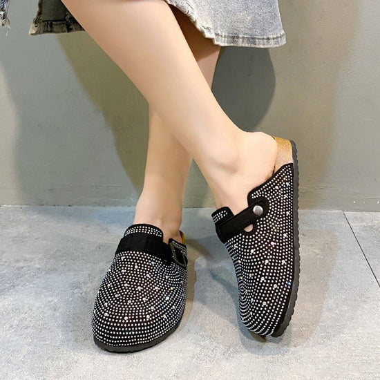 Women's Thick Soled Casual Belt Buckle Toe Slippers $39.90 Dana Fashion Color: Black Size: 35 Women's shoes Product information: Pattern: solid color Lining material: pu Color: Black Size: 35,36,37,38,39,40,41,42,43,44,45 Sole craft: viscose shoes Sole ma