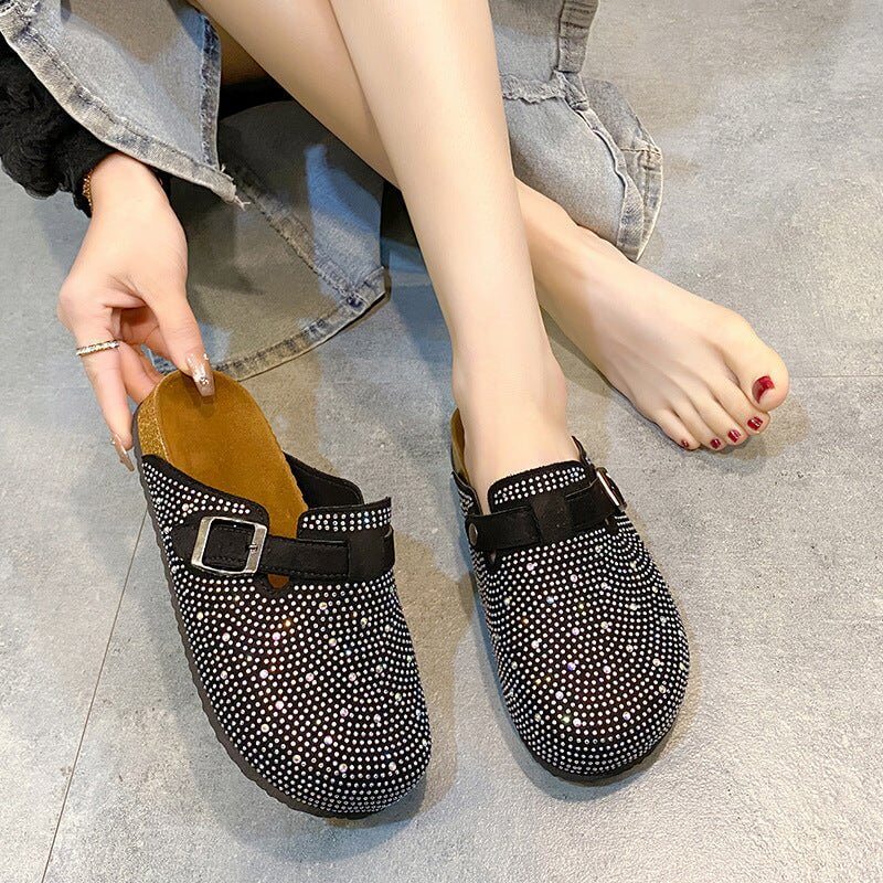 Women's Thick Soled Casual Belt Buckle Toe Slippers $39.90 Dana Fashion Color: Black Size: 35 Women's shoes Product information: Pattern: solid color Lining material: pu Color: Black Size: 35,36,37,38,39,40,41,42,43,44,45 Sole craft: viscose shoes Sole ma