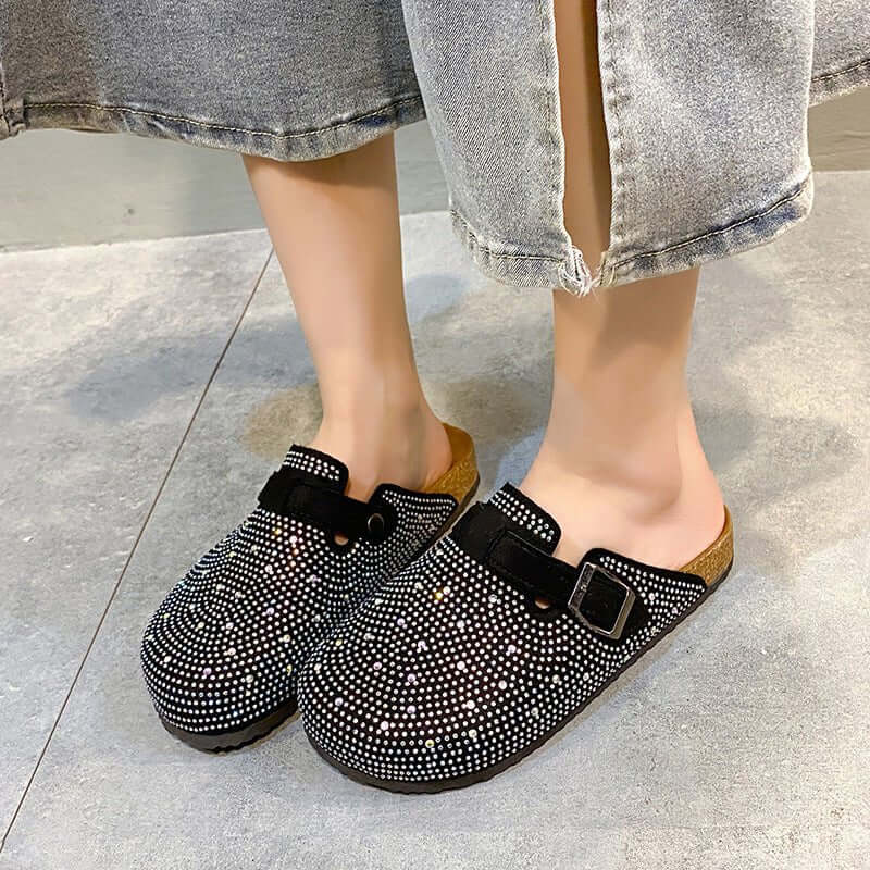 Women's Thick Soled Casual Belt Buckle Toe Slippers $39.90 Dana Fashion Color: Black Size: 35 Women's shoes Product information: Pattern: solid color Lining material: pu Color: Black Size: 35,36,37,38,39,40,41,42,43,44,45 Sole craft: viscose shoes Sole ma