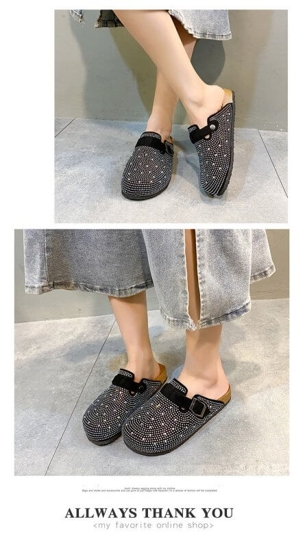 Women's Thick Soled Casual Belt Buckle Toe Slippers $39.90 Dana Fashion Color: Black Size: 35 Women's shoes Product information: Pattern: solid color Lining material: pu Color: Black Size: 35,36,37,38,39,40,41,42,43,44,45 Sole craft: viscose shoes Sole ma