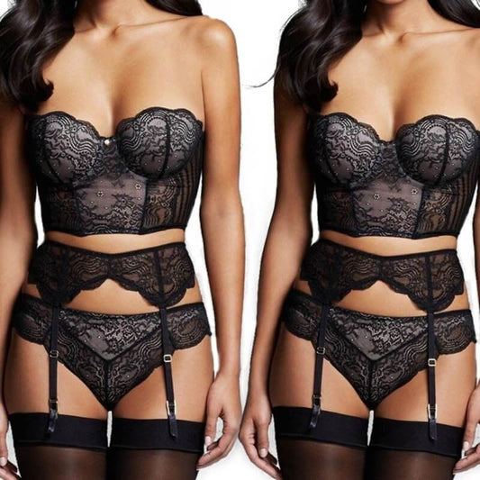 Women's underwear set $158.00 Dana Fashion Color: Black Size: One size Women's clothing Season:Four Season Gender:Women Occasion:Sexy Material:Polyester Style:Casual,Sexy How to wash:Hand wash Cold This lace underwear contains Bra, garter, and panties, wh