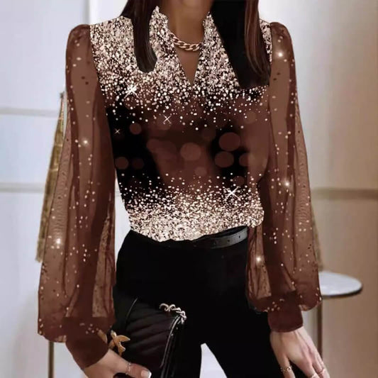 Women's V-neck Pullover Fashionable Printed Shirt $45.50 Dana Fashion Color: Black Size: 2XL Women's clothing Product information: Color: black, dark red, blue, Champagne Size: S,M,L,XL,2XL,3XL Style: pullover Sleeve type: Lantern sleeve Main fabric compo